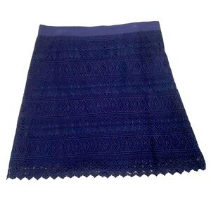 Loft navy crochet lined a-lined skirt 100% cotton exposed  back zipper size 12
